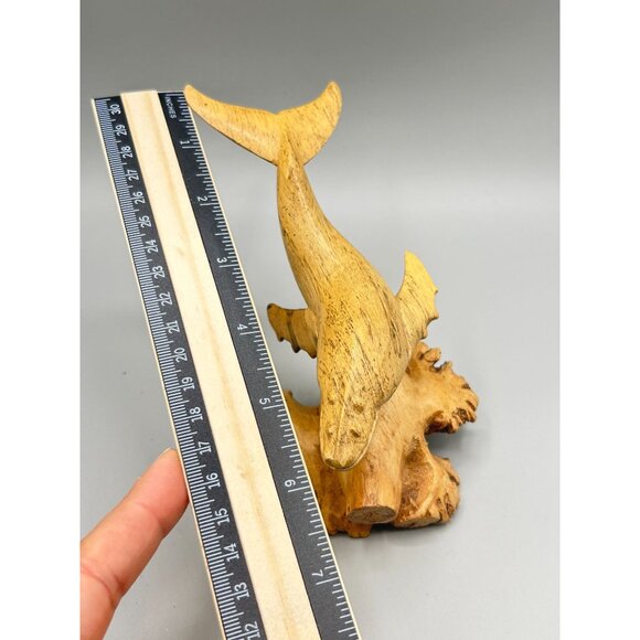 Handcarved Wooden Whale Sculpture 6.5" Wide Rustic Animal Decor Artist Signed - Picture 9 of 9